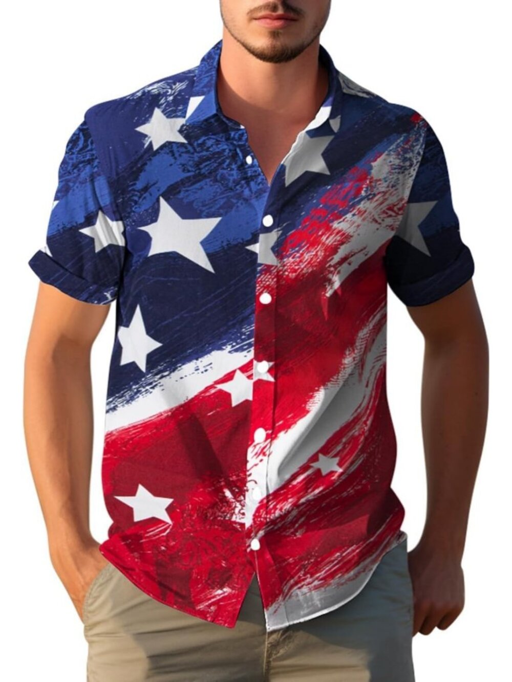 Patriotic 4th of July Button-Down Shirt for Men | Casual USA Flag Hawaiian Top